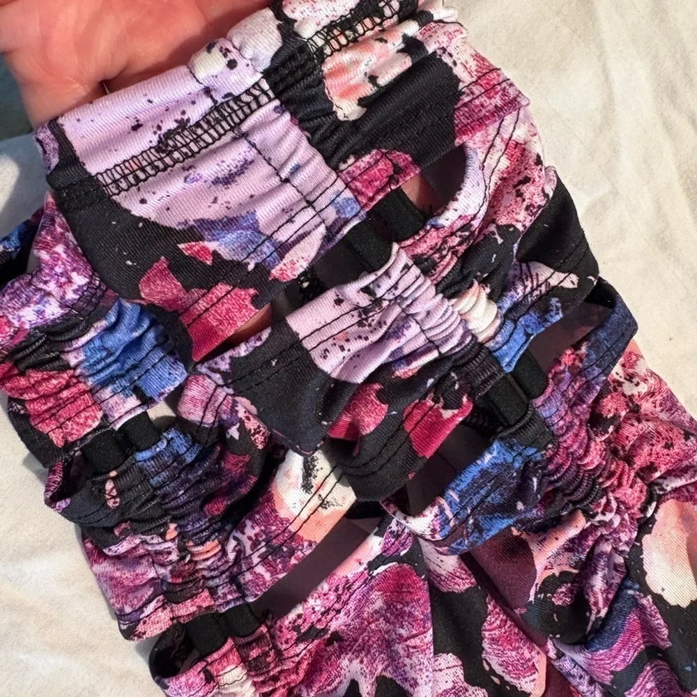 Justice Splatter Print Leggings in Pink, Purple, and Blue